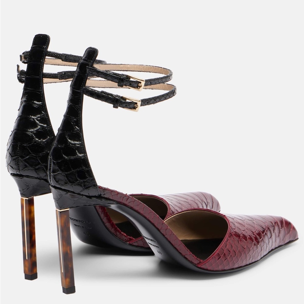 Tom Ford burgundy python calfskin pointed-toe pumps with 90mm tortoise stiletto - Picture 2 of 4